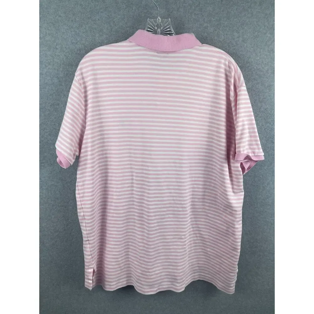 Ralph Lauren Polo Shirt Men's XL Pink‎ Striped Short Sleeve Classic Fit DEFECT